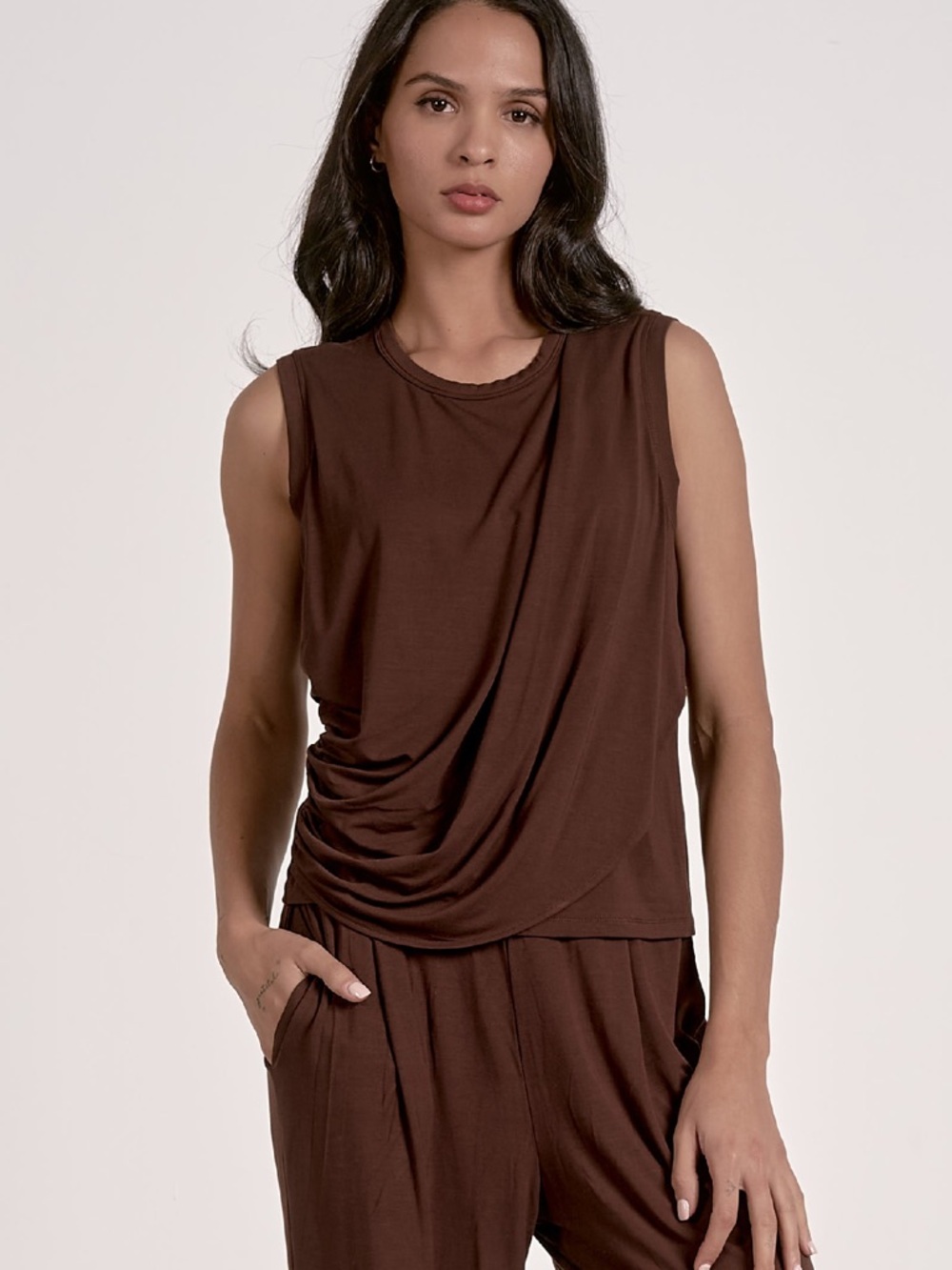 Elan Draped Tank Top Brown